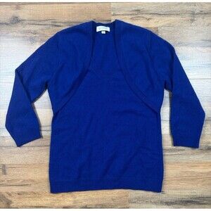 Kinross Cashmere Womens Long Sleeves V Neck Sweater Blue Size Small